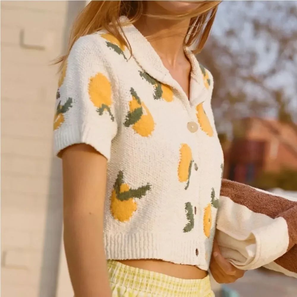 Anthropologie Dylan Mierzwinski Short-Sleeve Collared Cardigan Sweater - Picture 2 of 7
